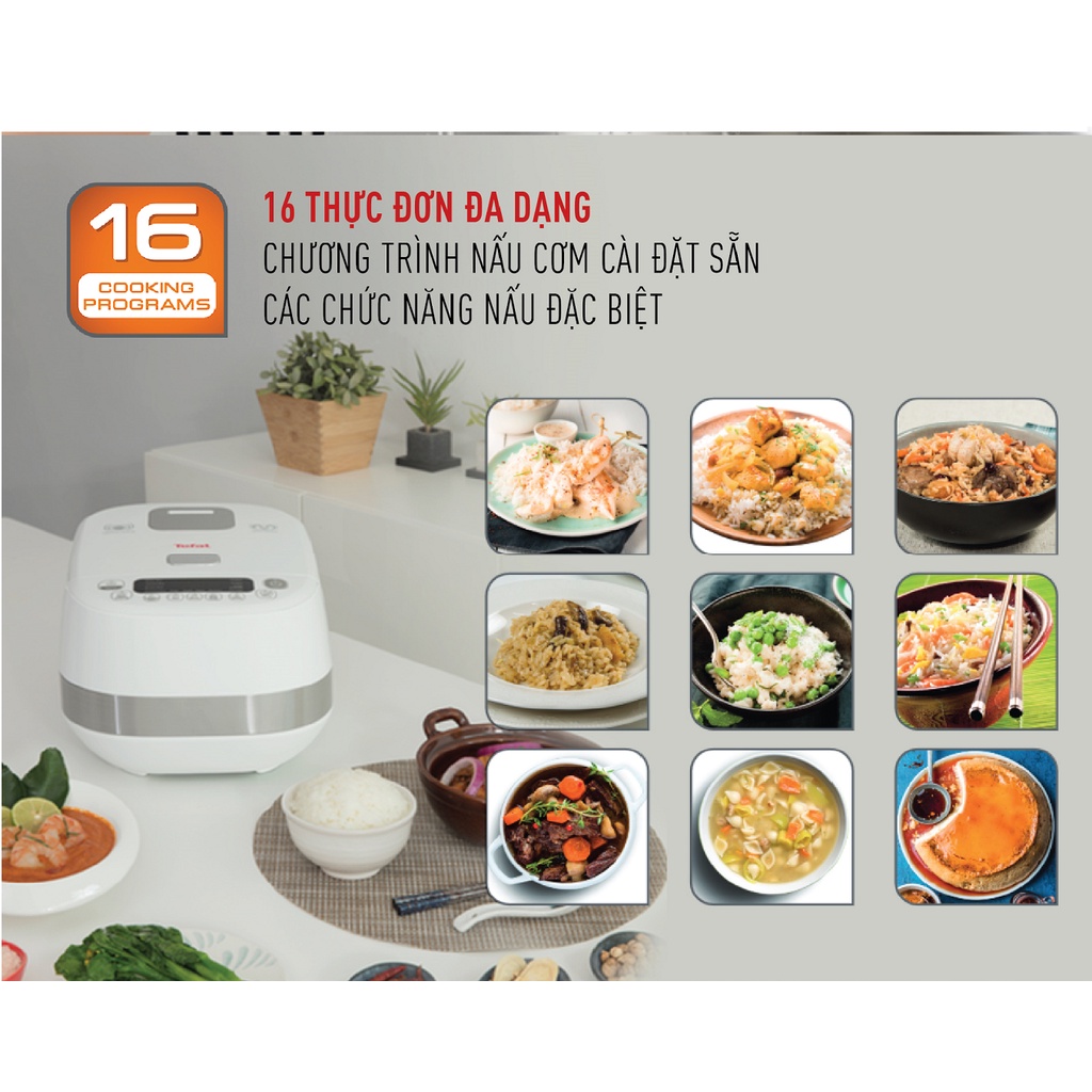 Nồi cơm điện cao tần Tefal RK808168 1.5L - 1200W - Công nghệ Fuzzy logic - Lòng nồi niêu dày 3mm với 5 lớp tích hợp