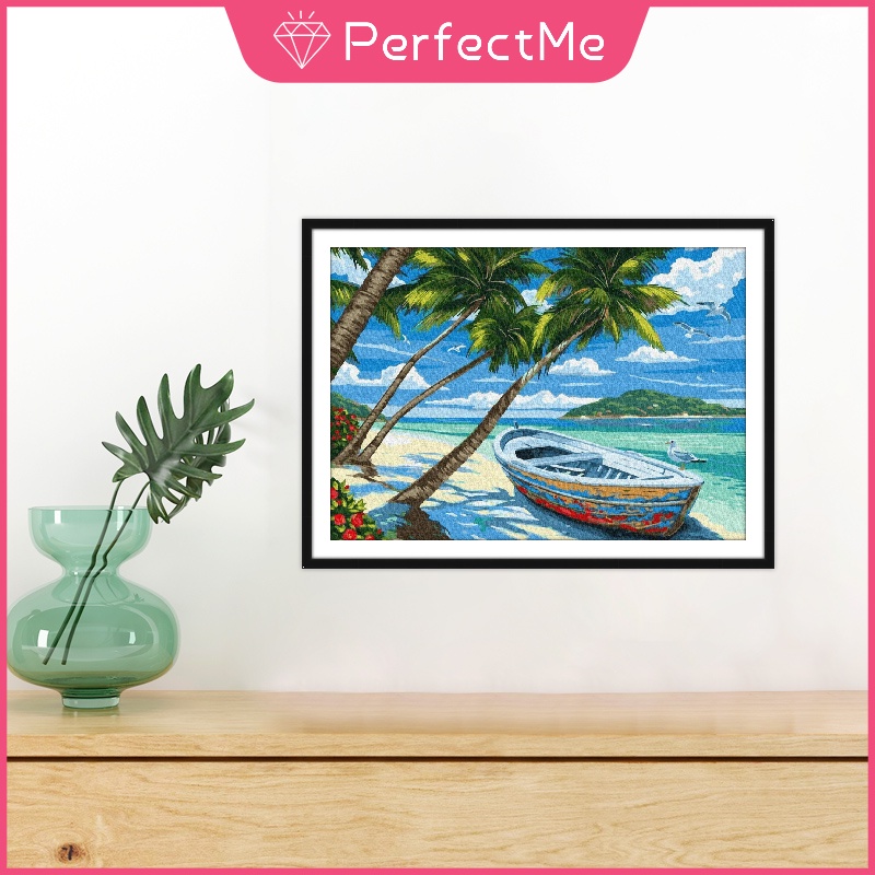 Bộ tranh đính đá 5D tự làm hình bãi biển Hawaii trang trí tường