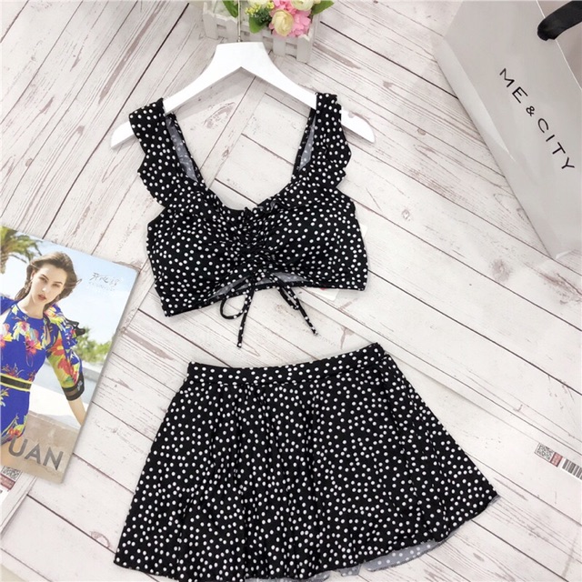 Bikini tắm biển kín đáo Hàn Quốc đồ bơi cạp cao che bụng | BigBuy360 - bigbuy360.vn