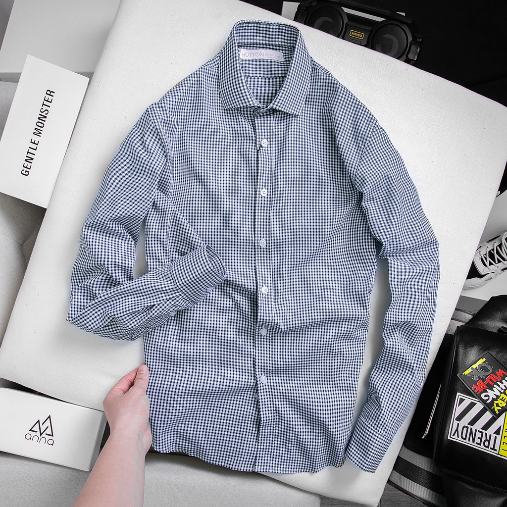 Sơ mi kẻ xanh than Hutton, freesize