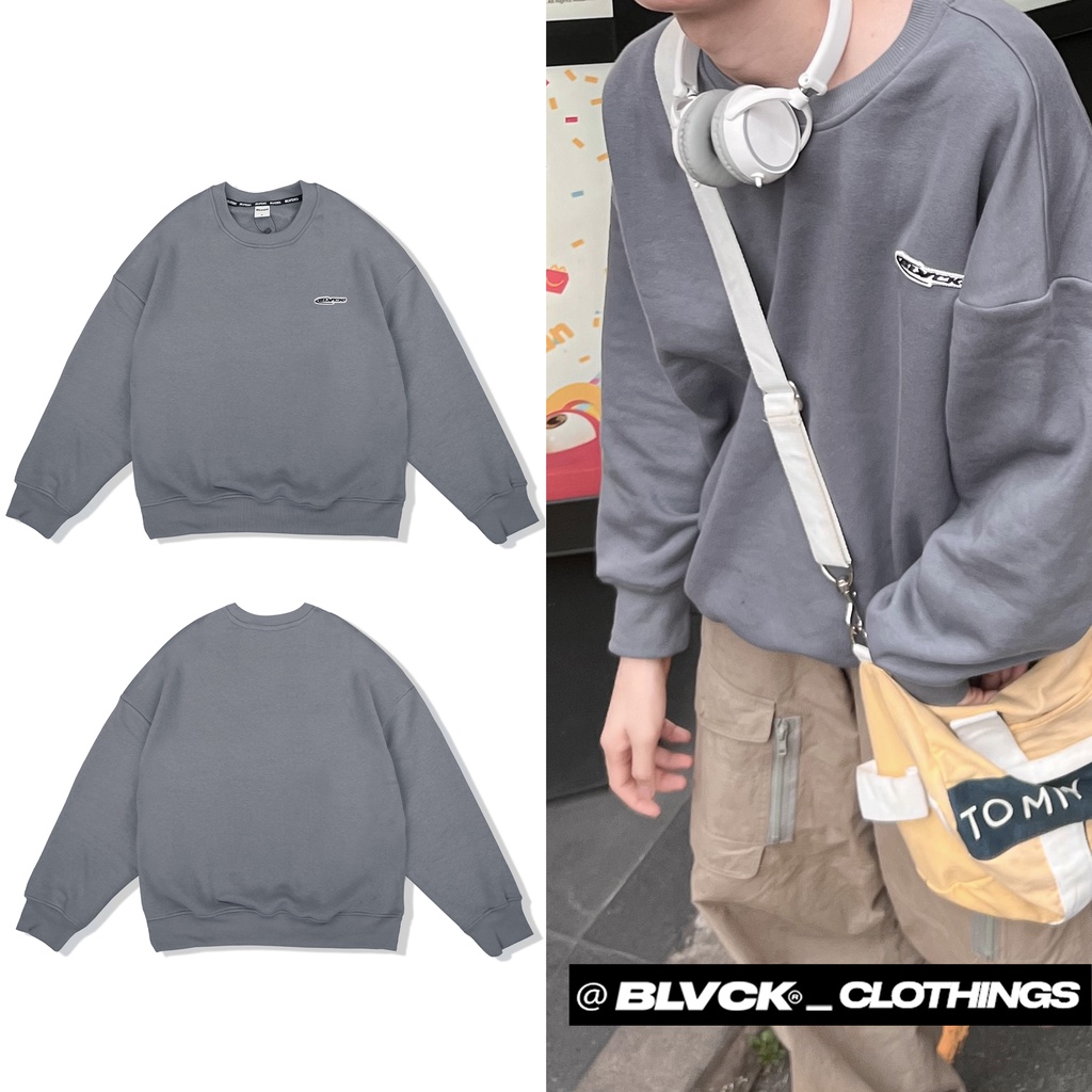 Áo sweater BLVCK - Tiny logo màu xám xanh | Nỉ chân cua
