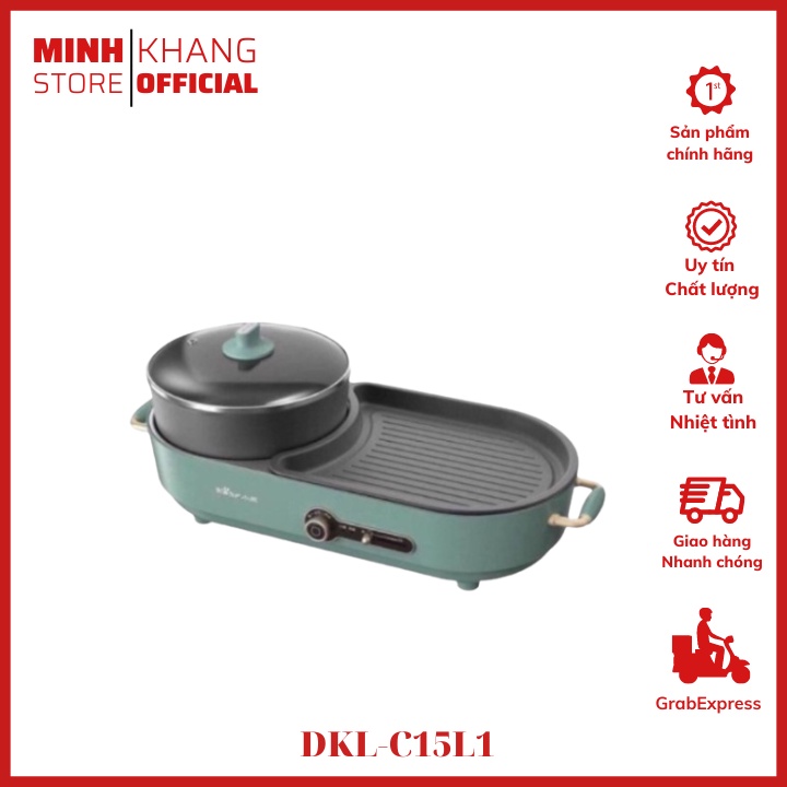 Bếp Điện Lẩu Nướng Đa Năng 2 Ngăn Bear (Khay Có Thể Tháo Rời), Chống Dính Cao Cấp, 2 In 1, Nhỏ Gọn Tiện Lợi Tại Gia.