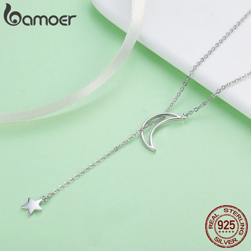 Dây Chuyền Bamoer Bạc 925 Hình Mặt Trăng Đánh Bóng Gương Cho Nữ