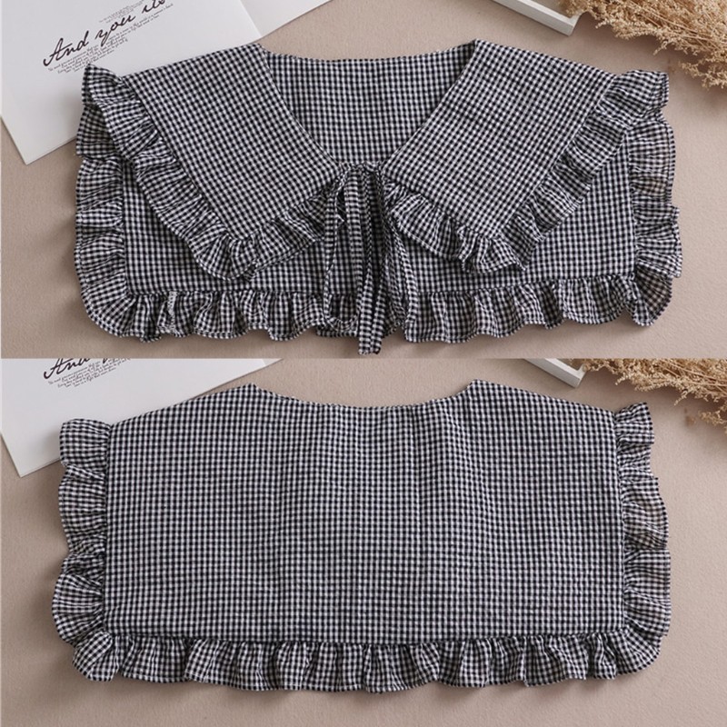 Cổ áo giả họa tiết caro thắt dây phong cách Lolita