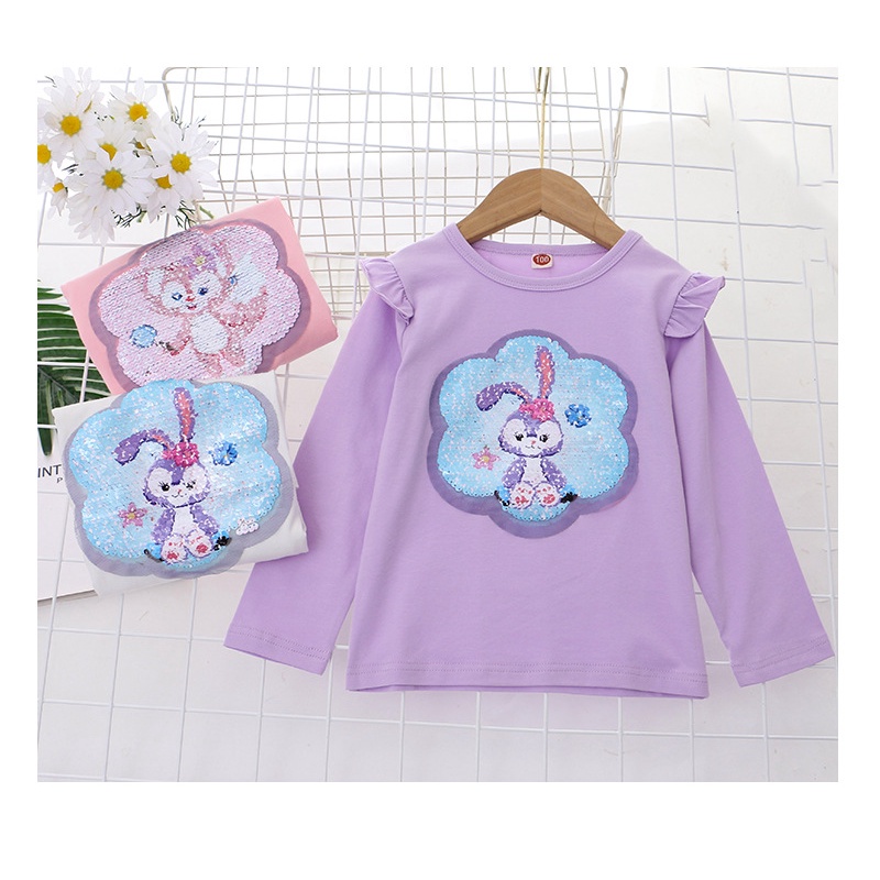 Áo Thun Cotton Tay Dài Đính Kim Sa Lấp Lánh Thay Đổi Màu Sắc Thời Trang Cho Bé Gái 2-8 Tuổi