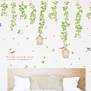 Decal dán tường hoa rủ lồng chim