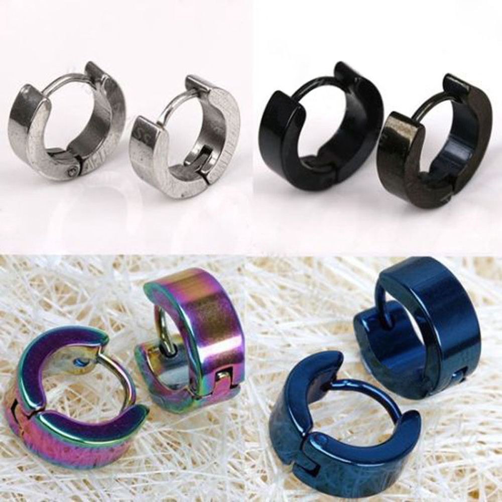 Bộ 2 Khuyên Tai Tròn Bằng Thép Không Gỉ Cho Nam Và Nữ