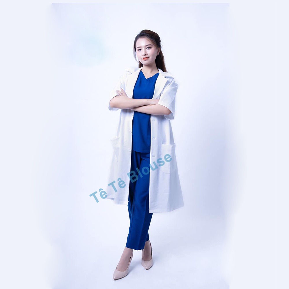 [Siêu ưu đãi] Áo Blouse (Blu) NỮ CỘC TAY, dáng dài ngang gối vải Thô Cotton dành cho Bác sĩ, PTN