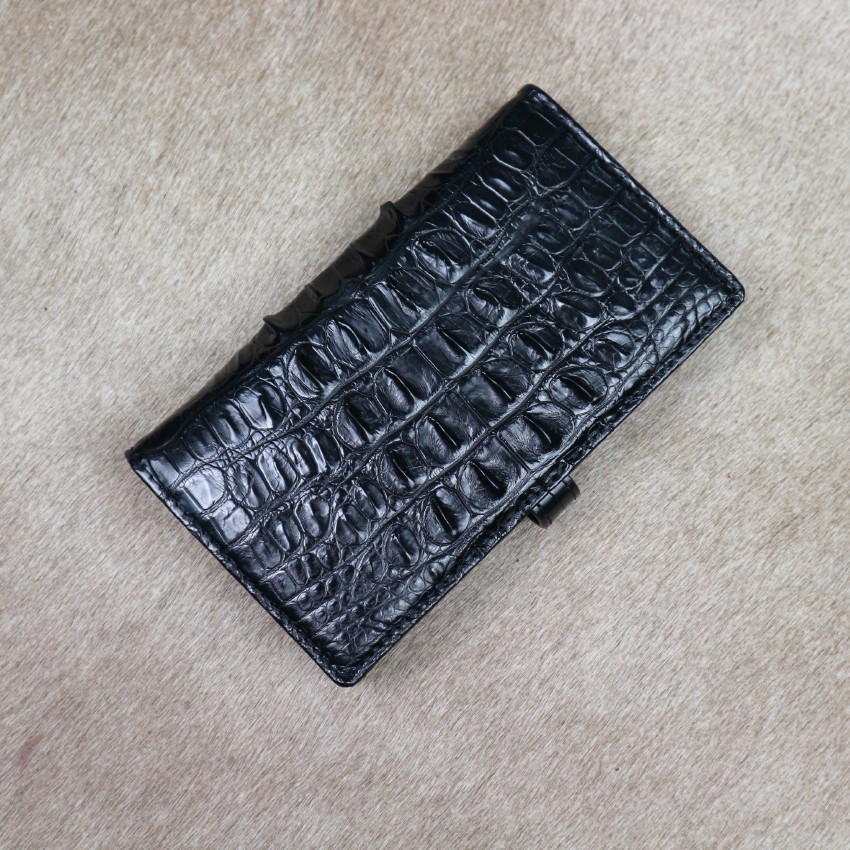 Ví nữ da cá sấu thật Konavis cao cấp màu đen thiết kế sang trọng - CW26-01