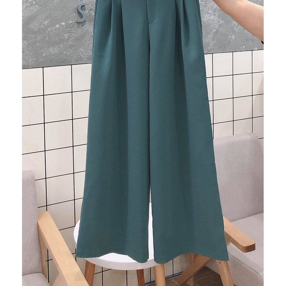 Quần ống rộng nữ lưng cao Delys quần suông nữ cạp cao màu xanh pastel | BigBuy360 - bigbuy360.vn