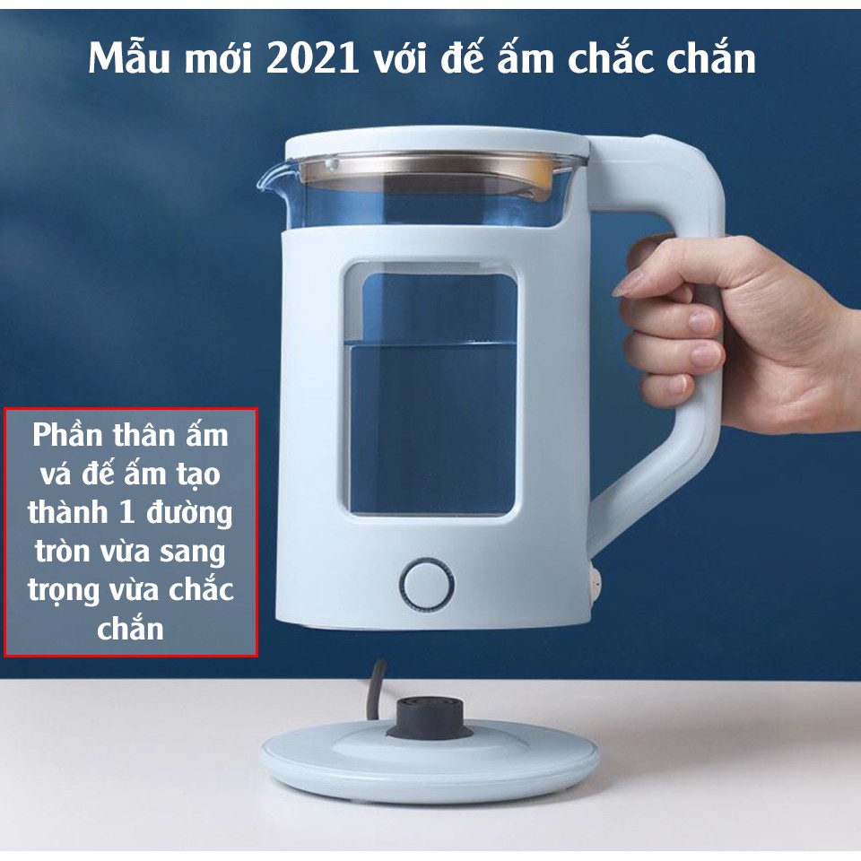 Ấm Siêu Tốc Thủy Tinh Cách Nhiệt - Ấm Đun Nước Thủy Tinh Công Suất 1500W Dung Tích 2,3 Lít - Bảo Hành 6 Tháng