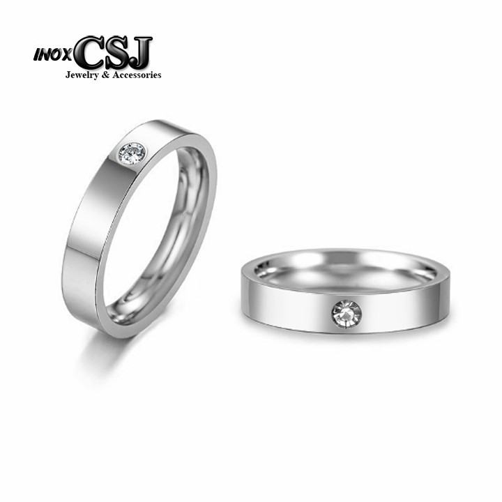01 nhẫn inox cao cấp đính đá đẹp, không đen - tặng hộp đựng xinh xắn
