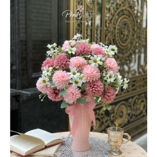 Bình hoa giả Cúc Ping Pong trang trí đẹp chậu ngẫu nhiên PKND FLOWERS & DECOR