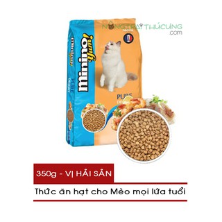 Thức ăn hạt cho mèo mọi lứa tuổi minino yum! gói 350g - vị hải sản -