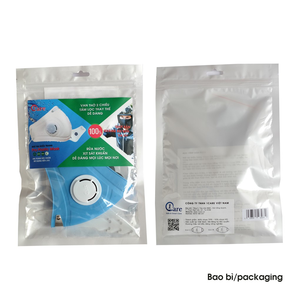 Khẩu trang nhựa đa năng 1Care Pro lọc bụi mịn PM5.0, kháng nước chống nắng 100%. Khẩu trang nhựa màu xanh pastel | BigBuy360 - bigbuy360.vn