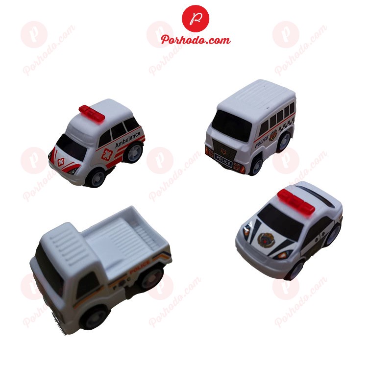 Bộ ô tô đồ chơi set 4 xe cảnh sát màu trắng cho bé nhựa ABS an toàn KB216108, Xe ô tô mini đồ chơi