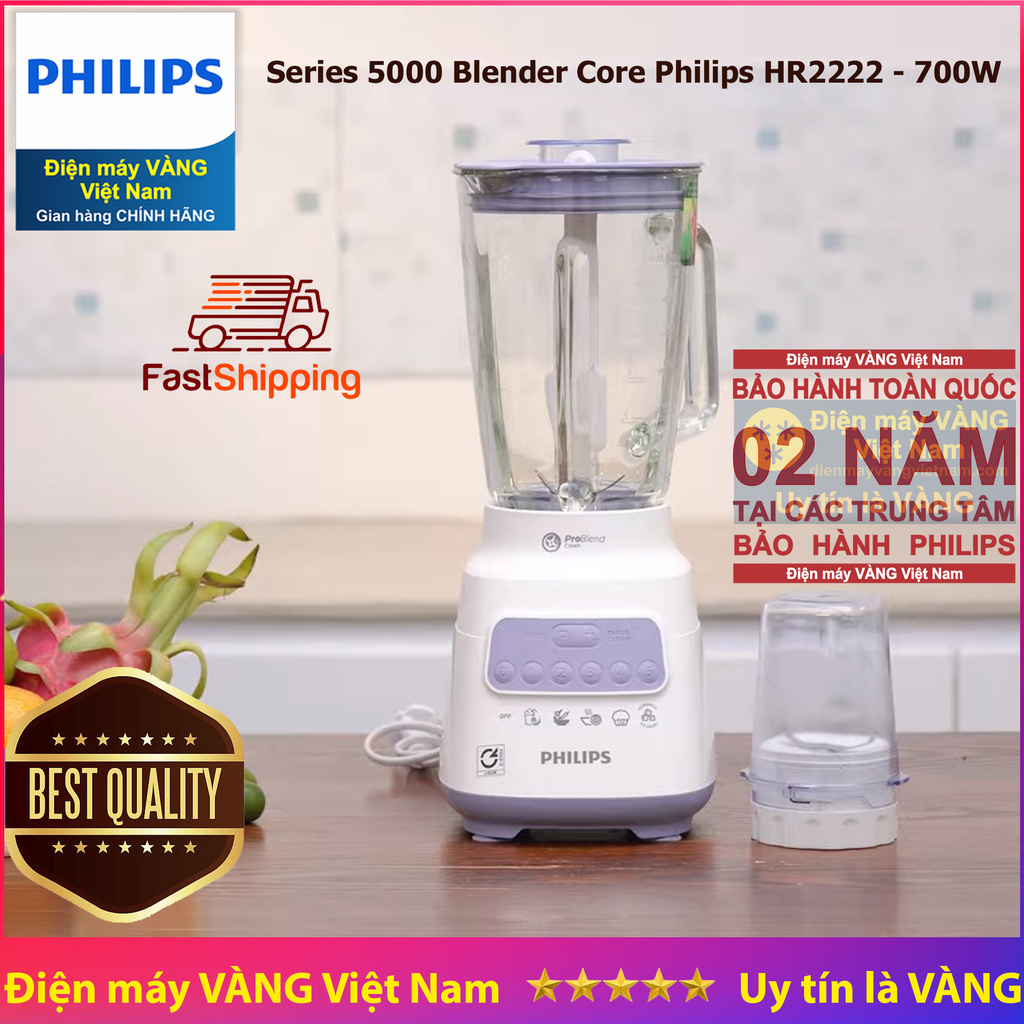 [Mã ELHA22 giảm 6% đơn 300K] Máy xay sinh tố Philips HR2222 cối thủy tinh - Hàng chính hãng