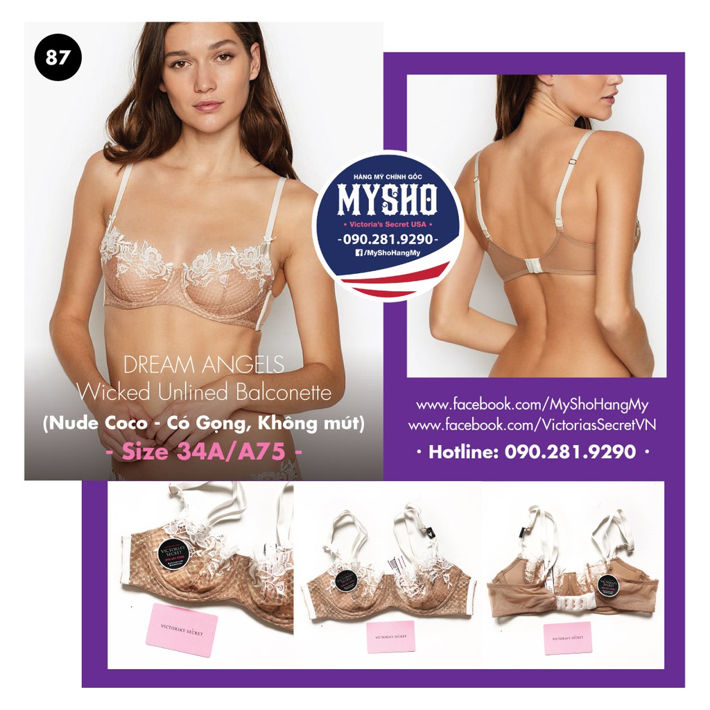 (34A/A75 - Bill Mỹ) - Áo ngực nude hoa trắng (87) không mút, Dream Angels, Nude Coco - Victoria's Secret USA | BigBuy360 - bigbuy360.vn
