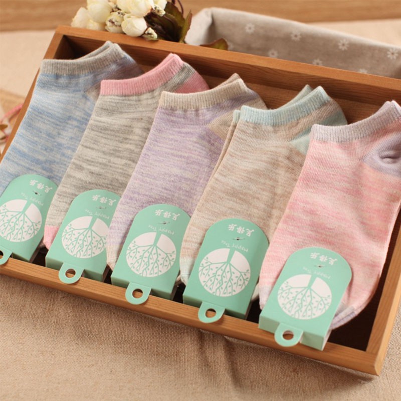 [HÀNG CÓ SẴN] Tất nữ cổ ngắn màu sắc tươi mới tất nữ cotton