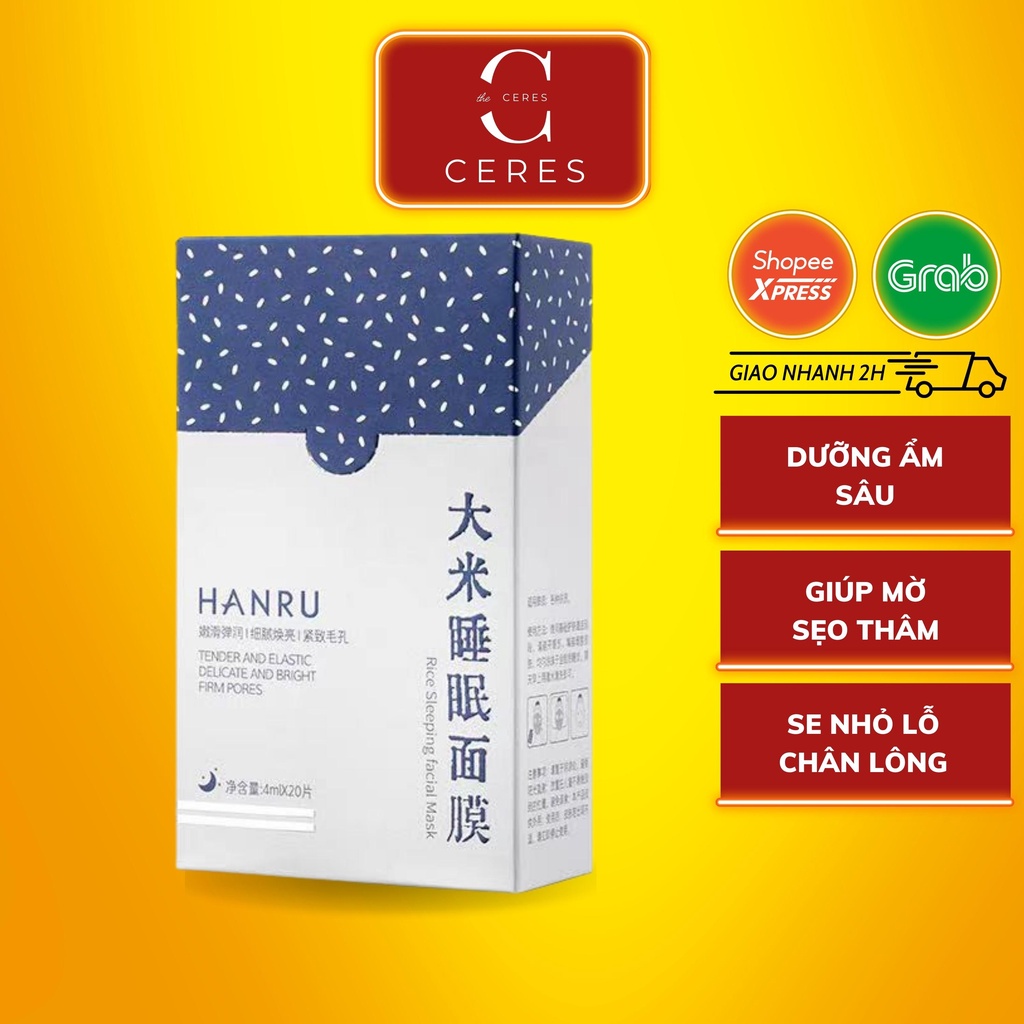 Mặt Nạ ngủ Hanru - Hộp 20 Gói Mặt Nạ Dưỡng Da  - Mask Thạch Gạo Trắng Da Và Dưỡng Ẩm