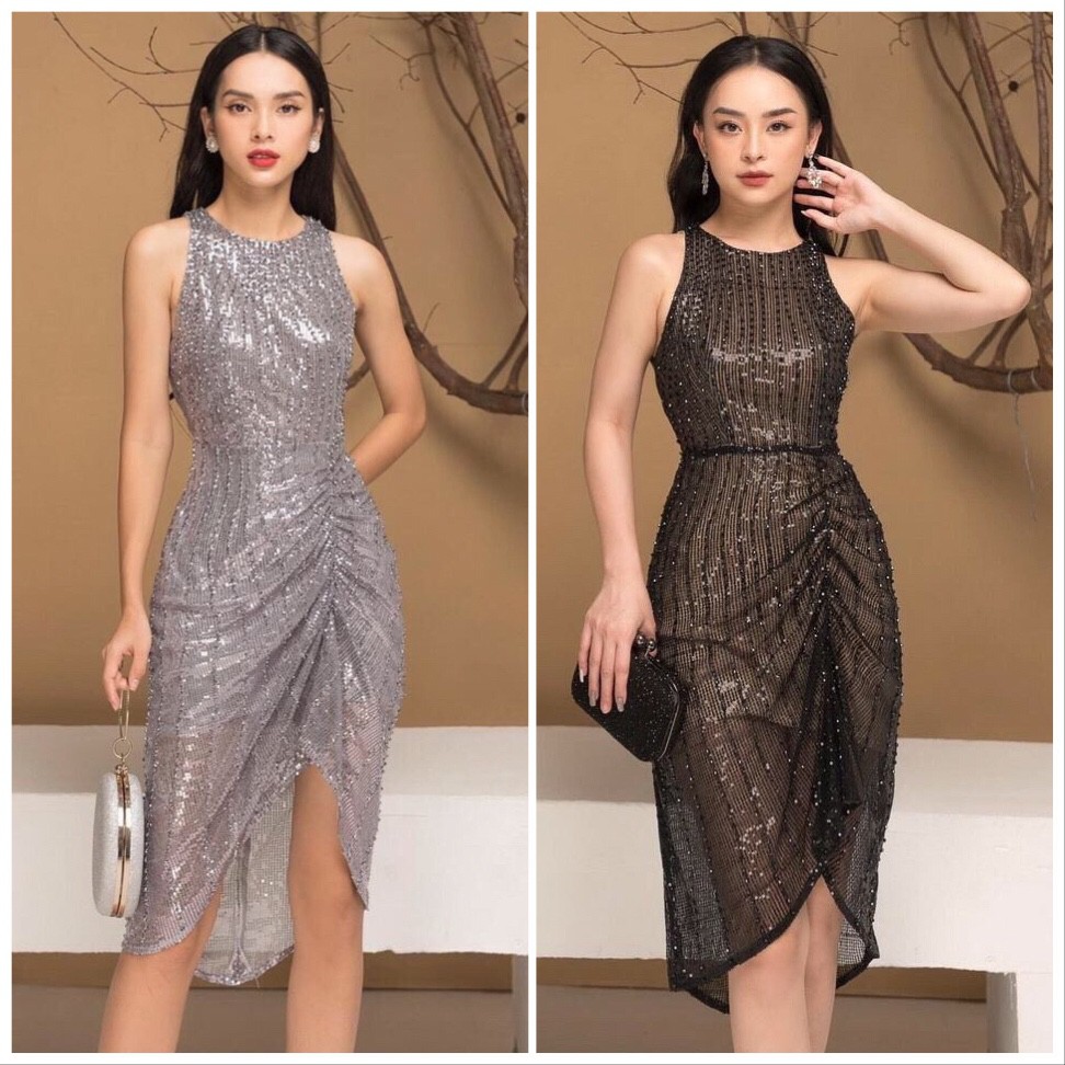 Đầm body kim sa nhún eo