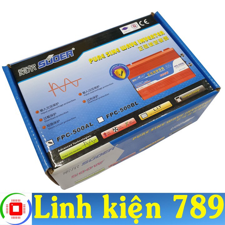 Bộ kích điện 12V lên 220V 500W Suoer sóng sin chuẩn