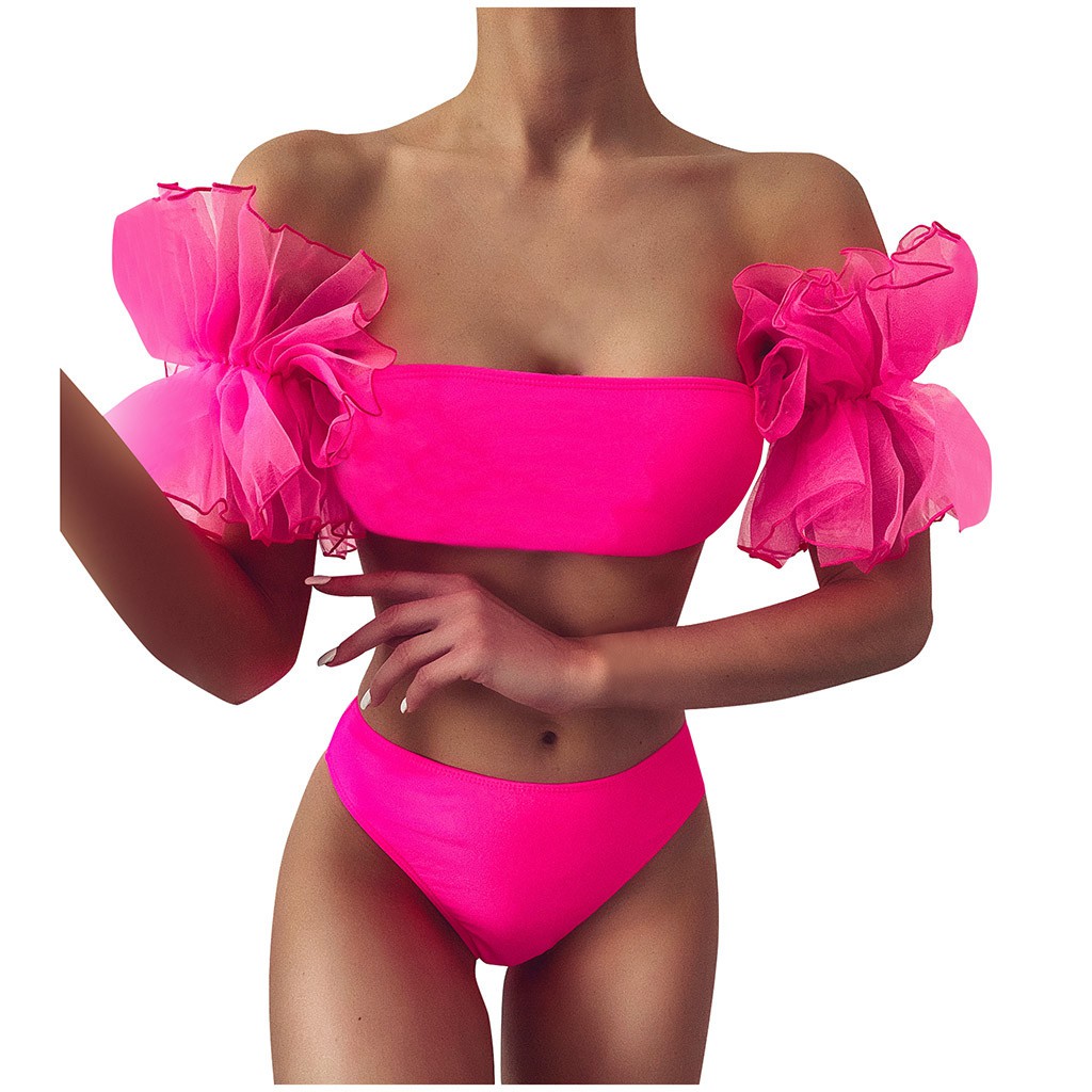 Bộ đồ bơi bikini phối bèo màu trơn thiết kế nâng ngực quyến rũ cho nữ | BigBuy360 - bigbuy360.vn