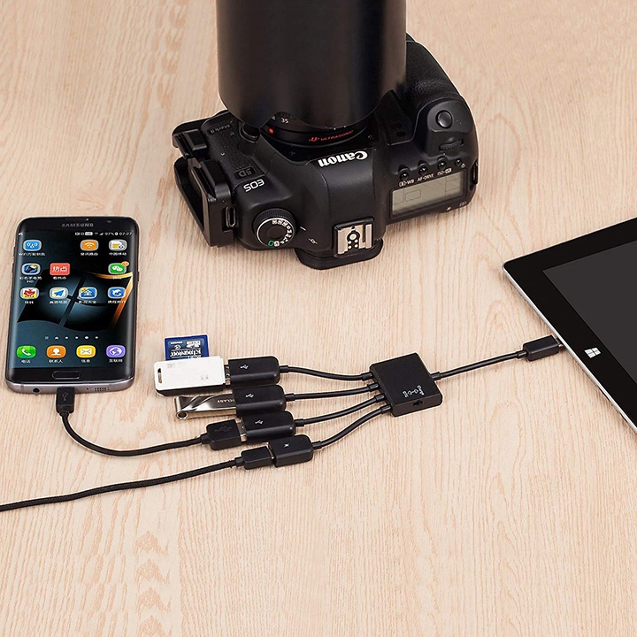Cáp OTG 4 Đầu Chuyển Cho Android, Từ MicroUSB Sang USB