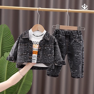 Set đồ 3 món áo thun denim tay dài + quần dài thời trang mùa thu cho bé