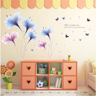 DECAL DÁN TƯỜNG COMBO HOA XANH TÍM MỎNG