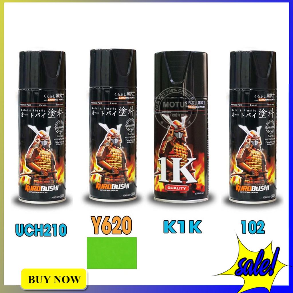 Combo 4 sơn xịt Samurai màu xanh lá (gồm Y620 - UCH210 - 2/102 - K1K - Giấy nhám P800)