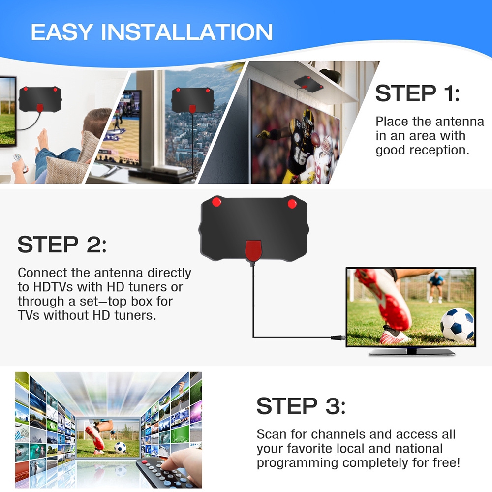 Ăng ten kỹ thuật số cho 4K HDTV 1080p cho thiết bị nhận sóng VHF UHF DVB-T DVB-T2