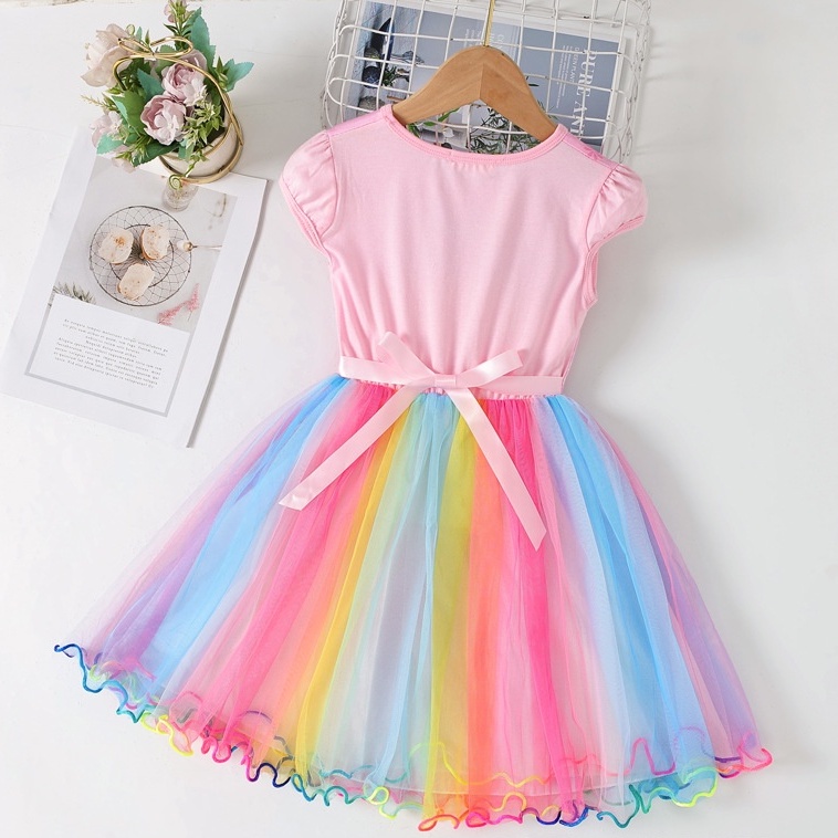 Váy đầm công chúa Elsa xinh xắn với chân váy cầu vồng cho bé 3-8 tuổi