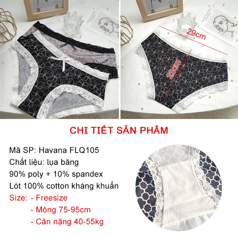 Quần lót nữ lụa băng viền ren họa tiết MORIGIRL, quần chip nữ đẹp Havana FLQ105