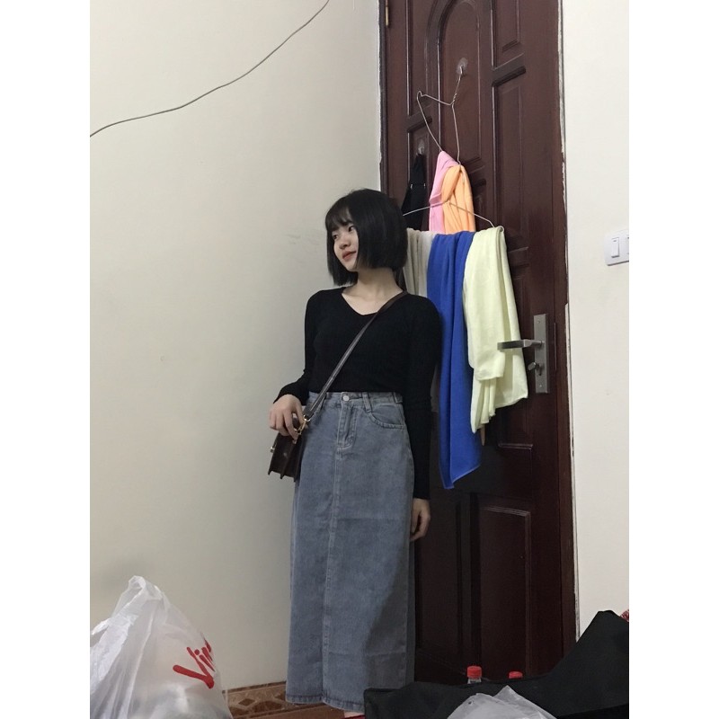 CV1_Chân váy bò Jeans dài dáng chữ A | BigBuy360 - bigbuy360.vn