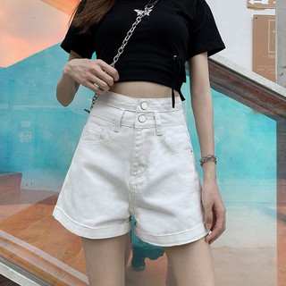 Quần short denim ống rộng cạp cao phong cách xuân hè thịnh hành cho nữ