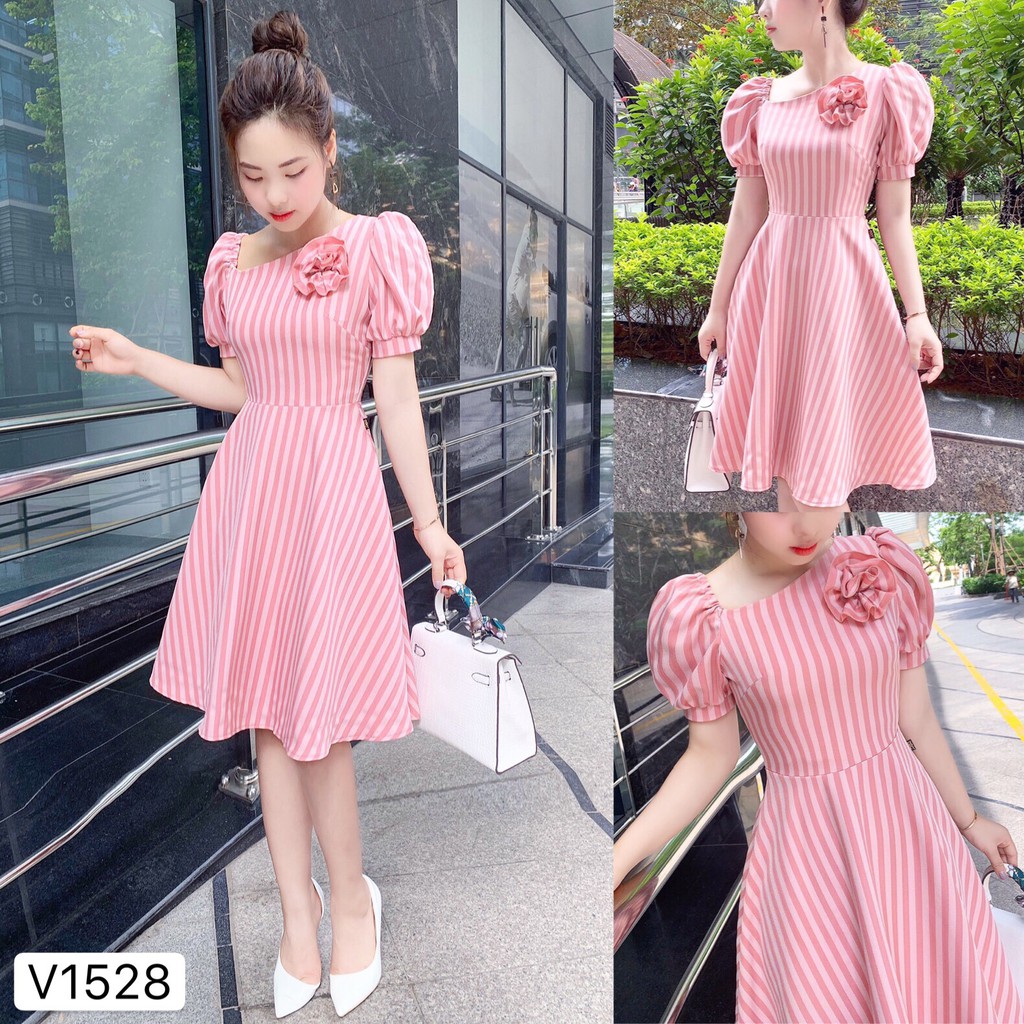 Váy kẻ xòe V1528 - ĐẸP SHOP DVC ( Ảnh mẫu và ảnh trải sàn do shop tự chụp )