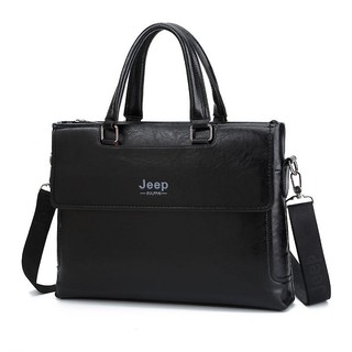 Jeep - Túi xách da bò công sở cao cấp, Cặp xách laptop, Cặp da nam màu đen đựng vừa laptop 14inch 39x29x8cm