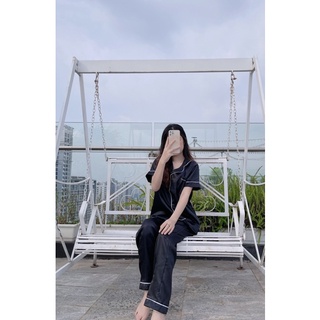 Bộ đồ ngủ nữ lụa pijama bigsize đen Merly Official, Pyjama lụa mặc nhà