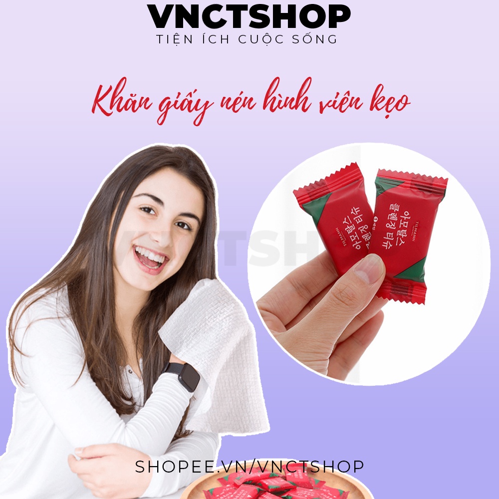 DEAL 1K khăn giấy nén hình viên kẹo dùng 1 lần, khăn nén dạng viên kẹo bỏ túi mini đi du lịch rửa lau mặt