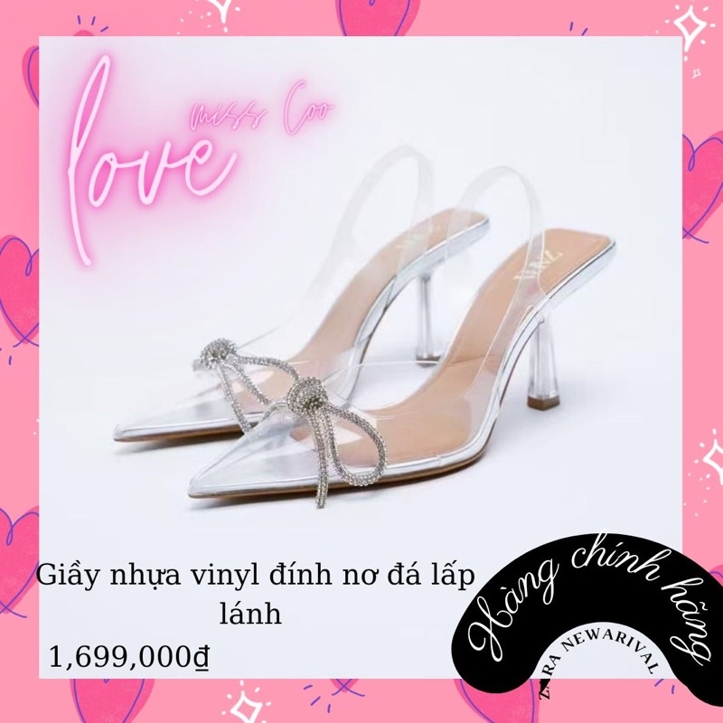 🍒HÀNG CÓ SẴN🍒GIẦY ZARA CHÍNH HÃNG CAO GÓT NHỰA VINYL TRONG ĐÍNH NƠ ĐÁ SANG TRỌNG