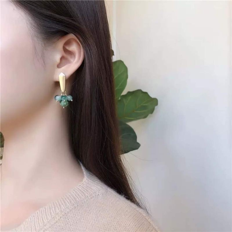 Hoa tai Emerald hạt đá xanh sang trọng