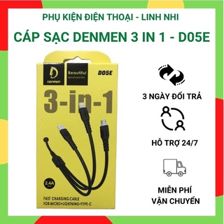 Cáp sạc 3 đầu Denmen chính hãng 3 in 1 Lightning - Micro - Type C