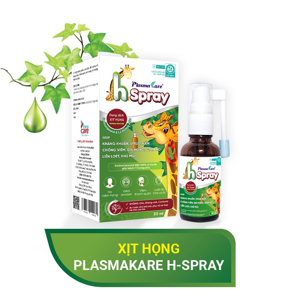 Bảo vệ họng Combo 01 nước súc miệng họng nano bạc PlasmaKare và 01 xịt họng PlasmaKare H-spray hết ho, đau rát họng, VlÊ