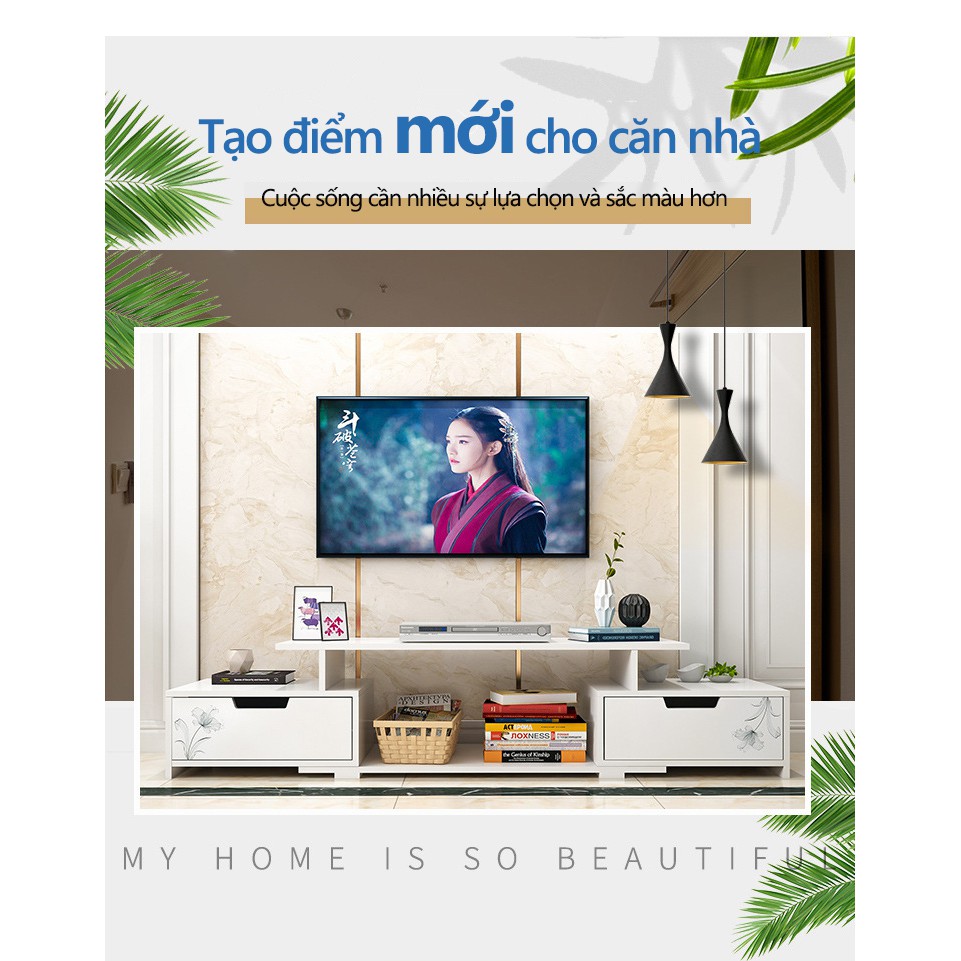 Tủ TV kệ tivi màu trắng có thể co giãn độ dài khoảng từ 90-120cm - ST22