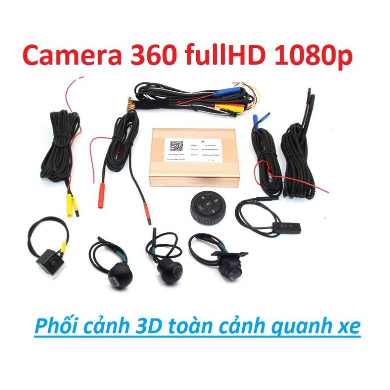 Camera 360 ĐỘ bộ 4 mắt 4 hướng cam full HD 1080p PHỐI CẢNH 3D hành trình quanh xe paranoma