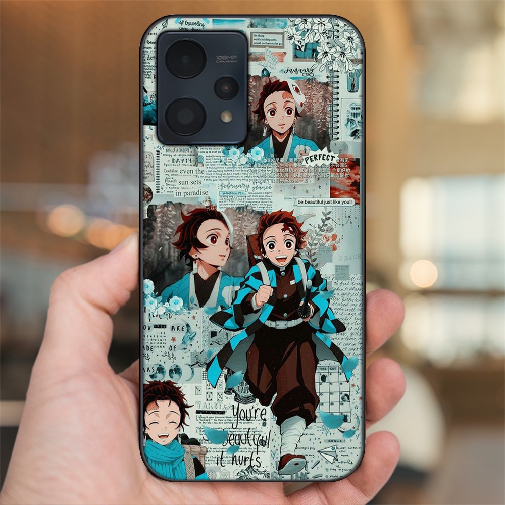 Ốp lưng Realme 9, 9 Pro, 9 Pro Plus viền đen in hình Tanjiro Kimetsu No Yaiba
