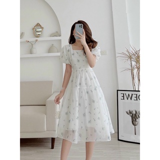 Đầm váy thiết kế suông trắng in hoa