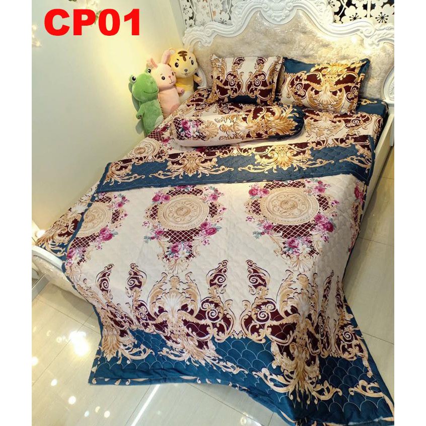 Chăn Ga Gối Coton poly cao cấp bộ 5 món Chăn hè cao cấp chất liệu cotton siêu bền chăn trần đẹp sắc nét