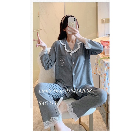 Bộ Bầu Dài Tay Sau Sinh Ở Cữ Vạch Cho Bé Bú Ti Chất COTTON LẠNH Cực Mịn Mềm Mát-SAQ213